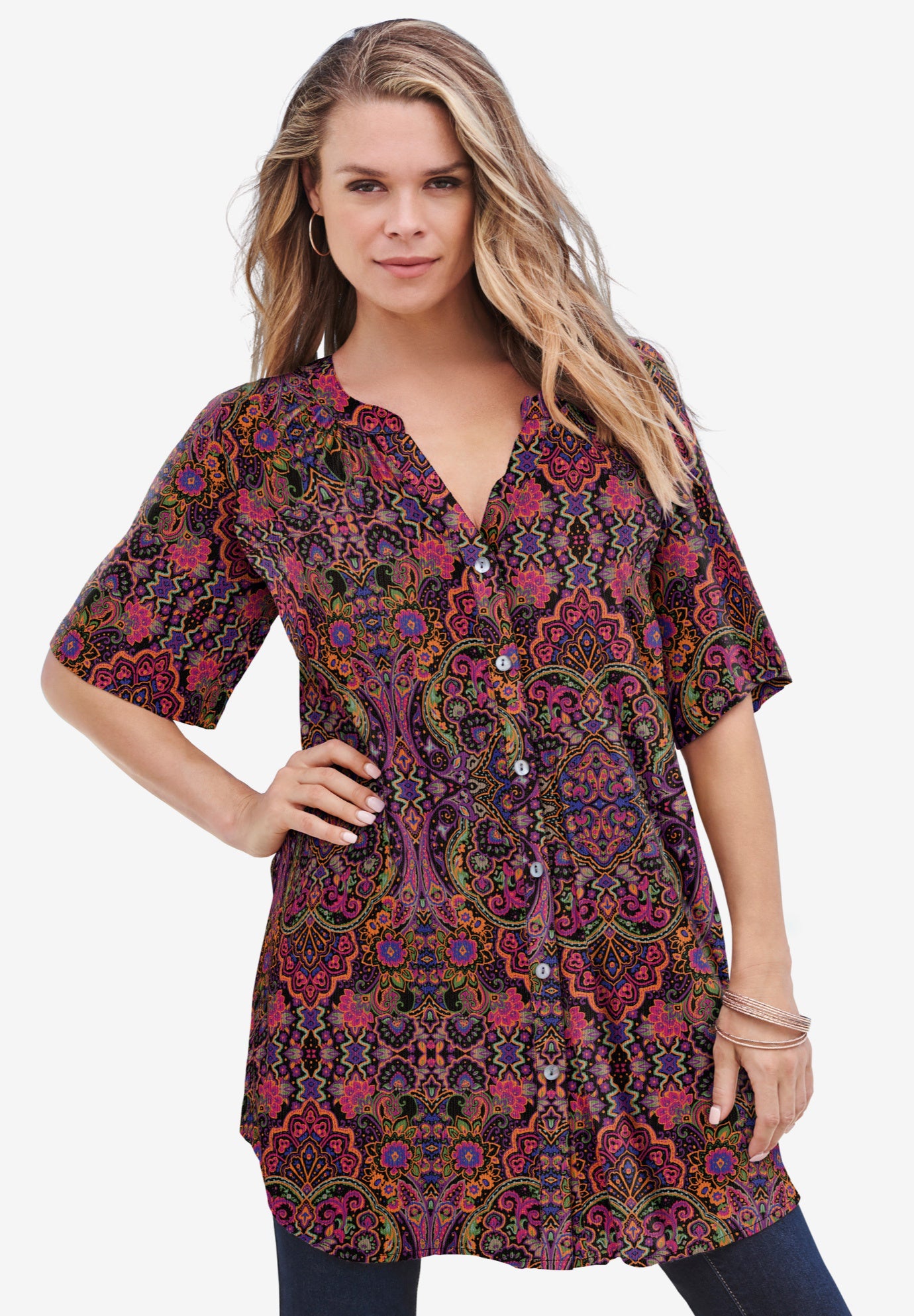 Plus Size Angelina Tunic Top – Short Sleeve, Flowy Fit, Everyday Comfort image number 0