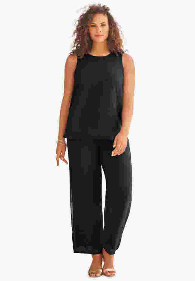 Plus Size Lace Duster & Pant Set – 2-Piece Dressy Outfit with Feminine Detail image number 4
