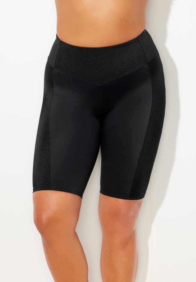 8" Shimmer Color Block High Waist Swim Bike Short image number null