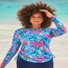 Side-Tie Swim Tee Rash Guard with Built-In Bra image number null