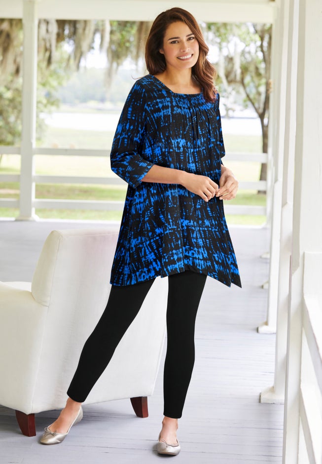 Tie-Dye Smocked Square-Neck Tunic image number 4