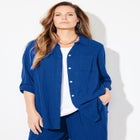 AnyWear Pucker Cotton Buttonfront Roll Tab Shirt image number null