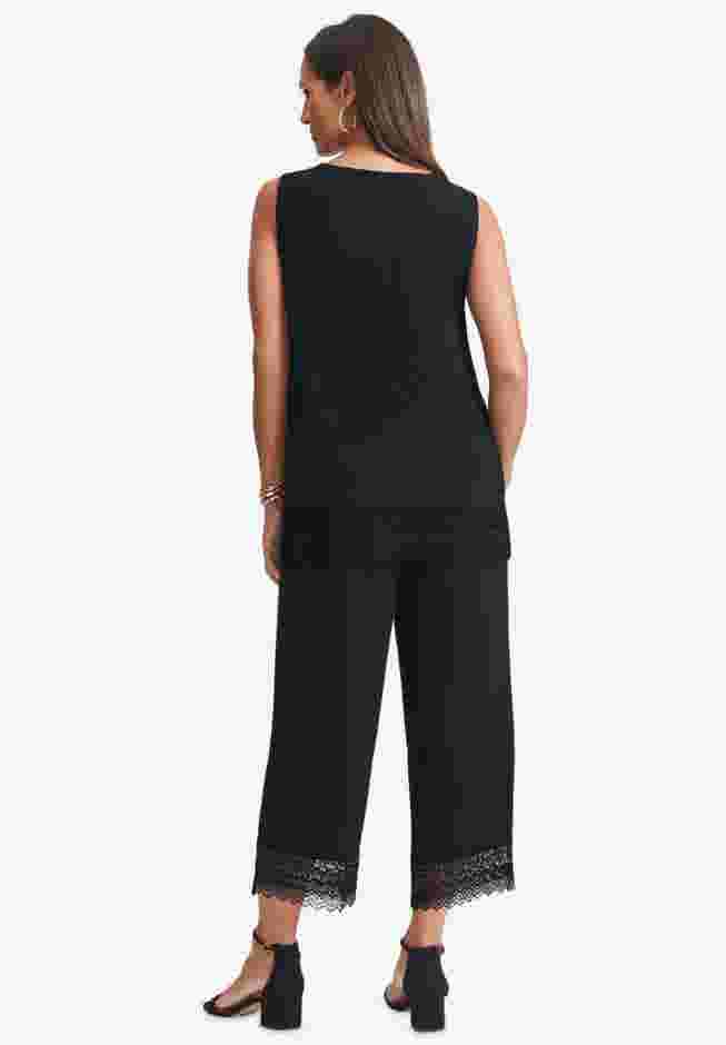 2-Piece Stretch Knit Lace Trim Crop Set image number 3