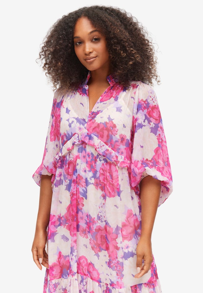 Sheer Maxi Dress With Ruffled Trim image number 2