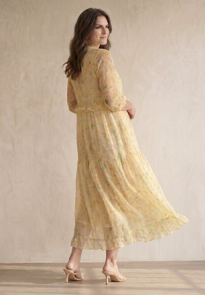 Sheer Maxi Dress With Ruffled Trim image number 1