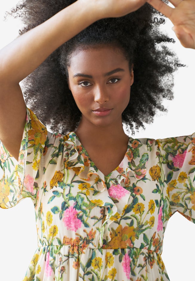 Ruffled V-Neck Empire Dress image number 3