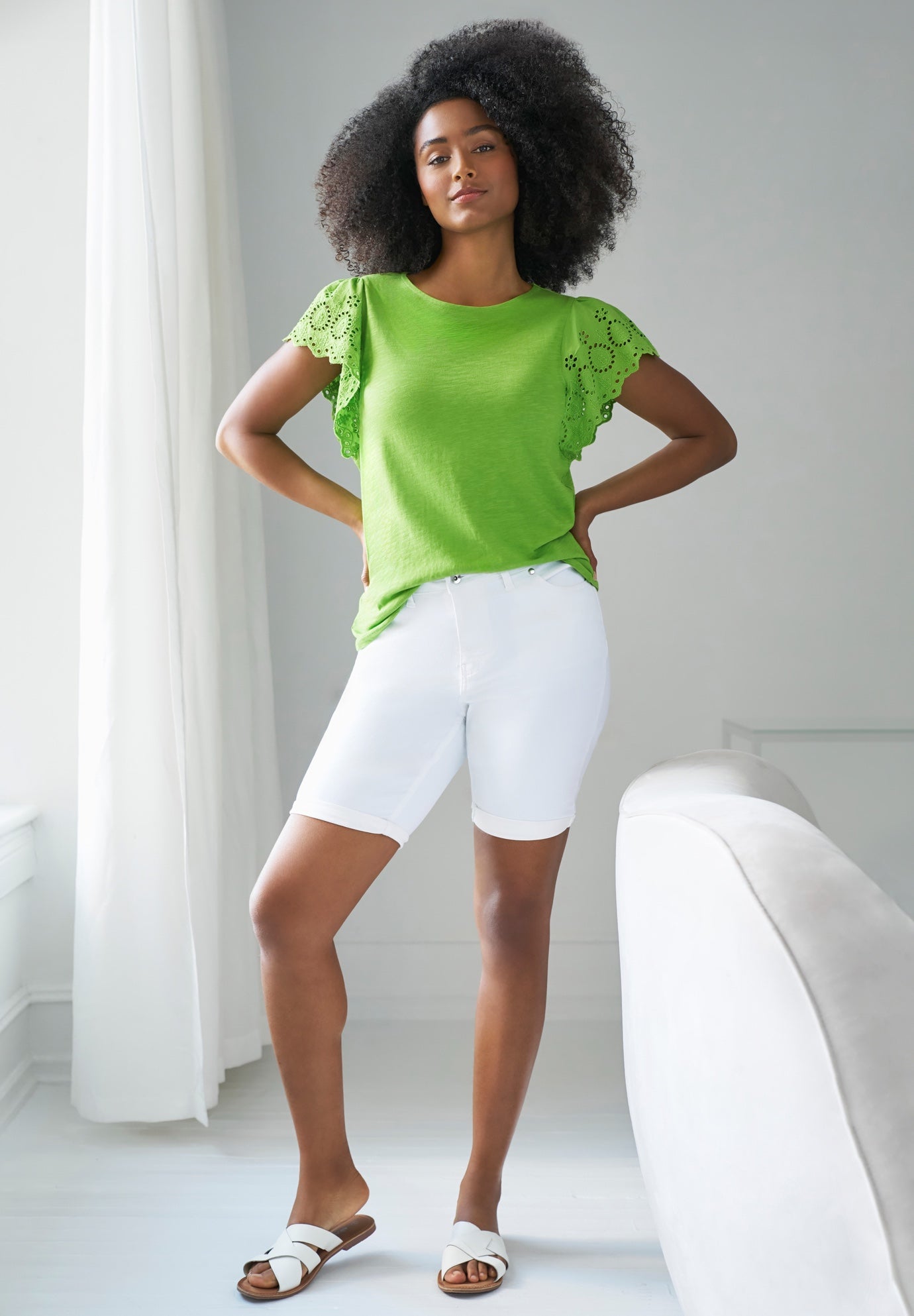 Eyelet Cap Sleeve Tee image number 3