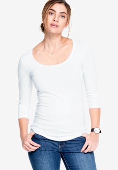 Cotton Spandex Scoop Neck 3/4 Sleeve Tee