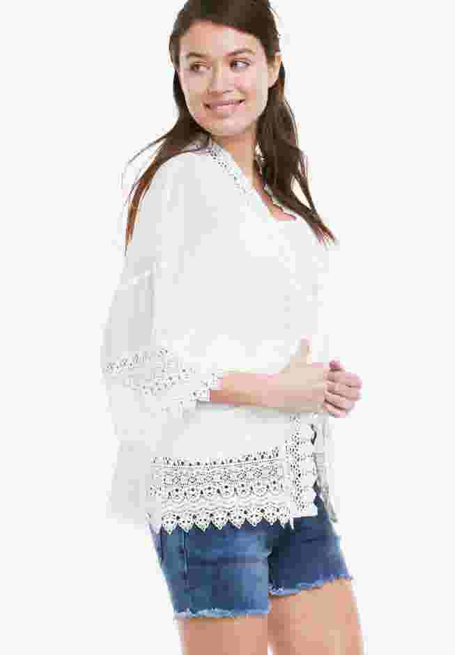 Sheer Lace Trim Kimono Cardigan image number 0