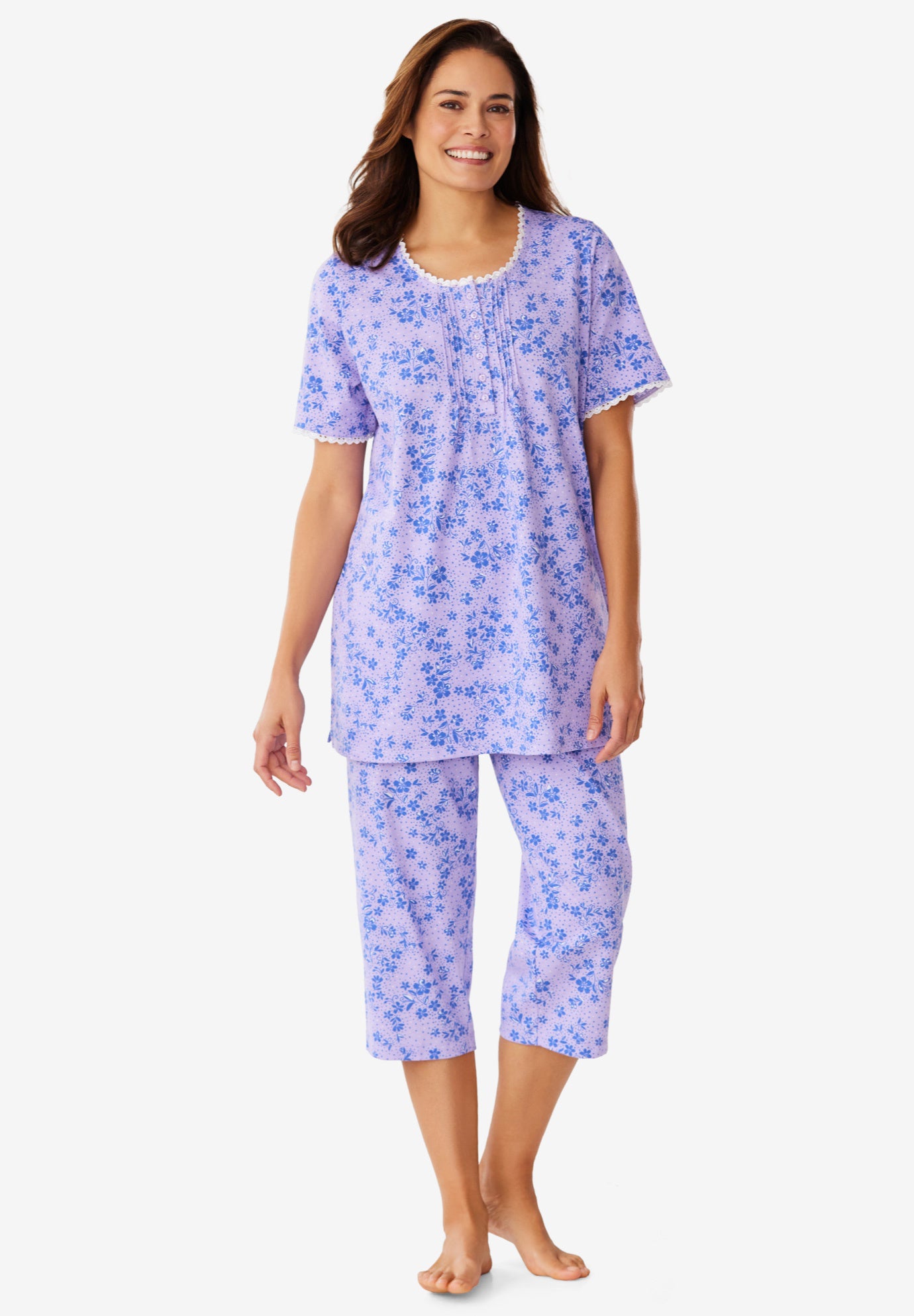 2-Piece Pintuck Tee and Capri Sleep Set image number 0