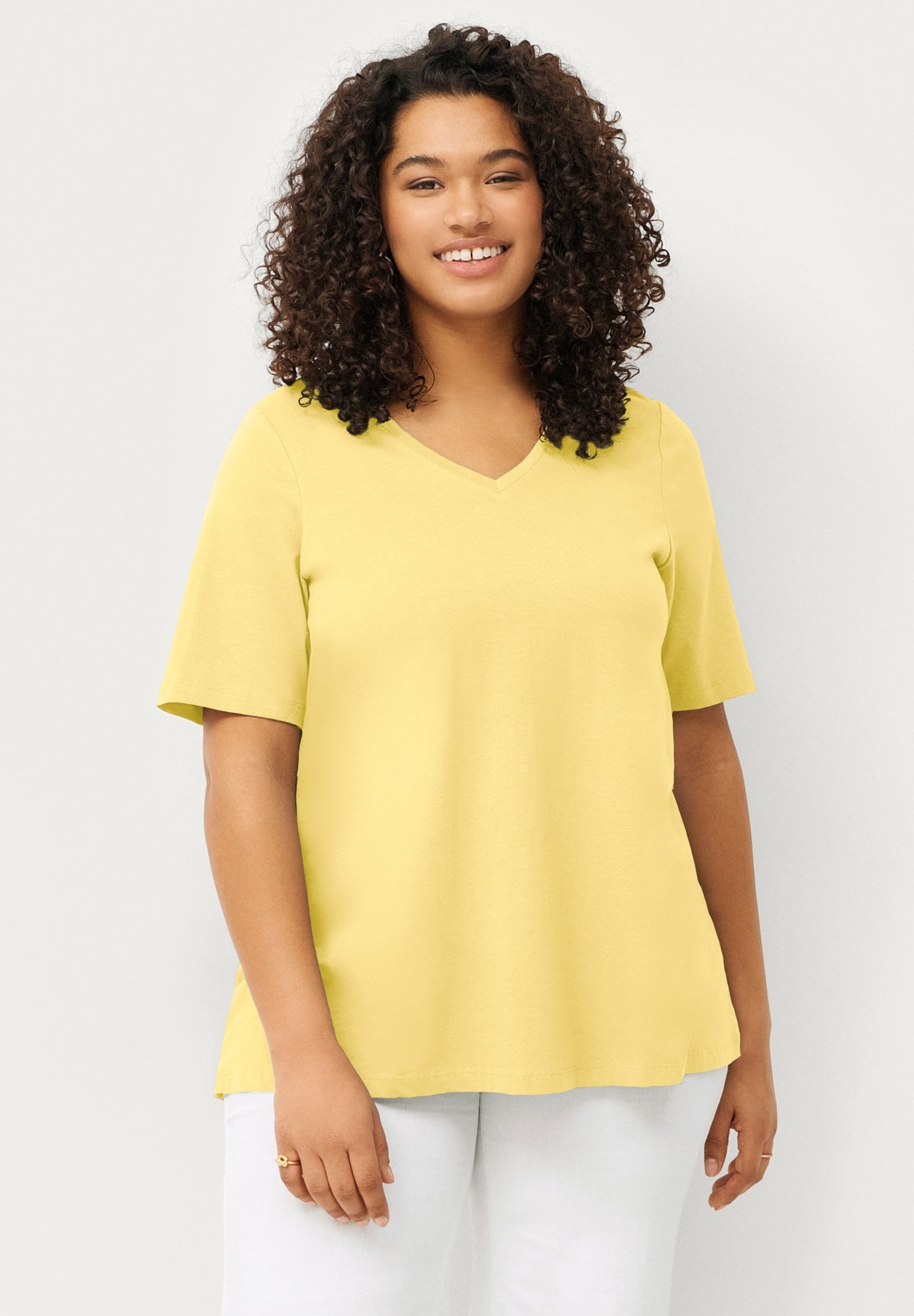 Stretch Jersey Knit A-Line Relaxed V-Neck Short Sleeve Tunic image number 0