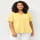 Stretch Jersey Knit A-Line Relaxed V-Neck Short Sleeve Tunic image number null
