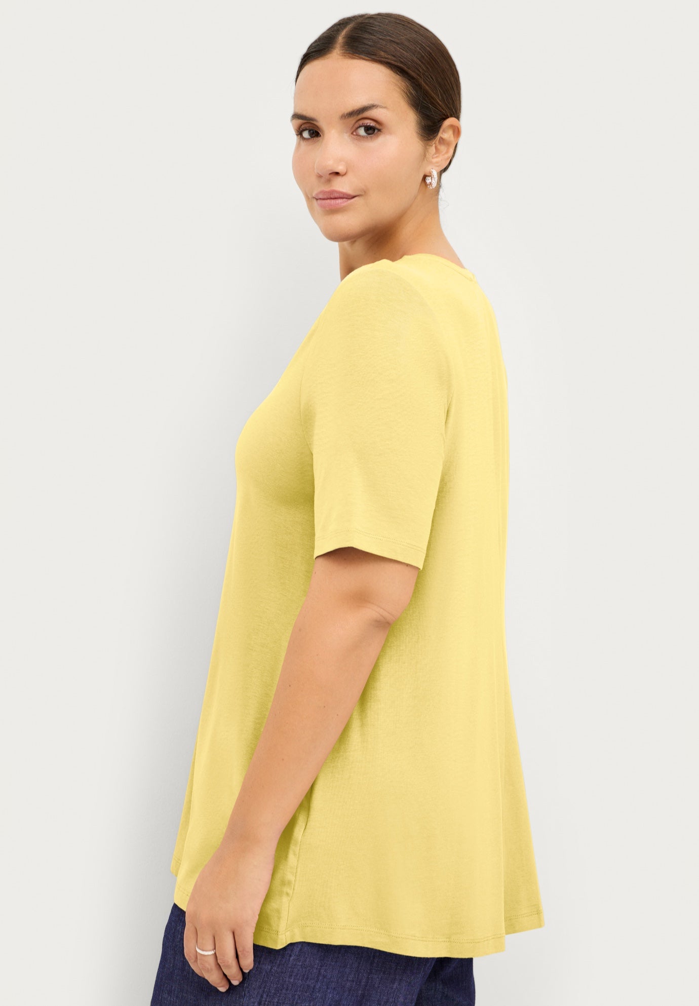 Stretch Jersey Knit A-Line Relaxed V-Neck Short Sleeve Tunic image number 1