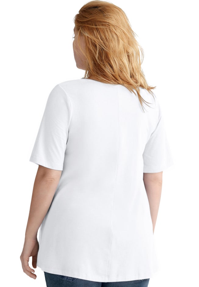 Stretch Knit V-neck Short Sleeve Tunic image number 1