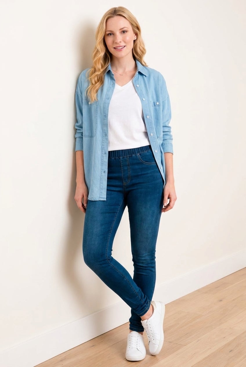 Mid-Rise Stretch Denim Pull-On 4 Pocket Jeggings image number 0