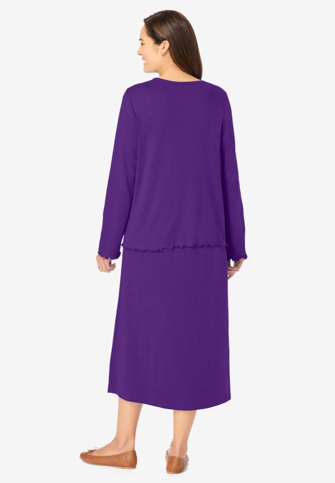 Woman Within Lettuce Trim Knit Jacket Dress - 30/32, Radiant Purple Woman Within Lettuce Trim Knit Jacket Dress - 30/32, Radiant Purple