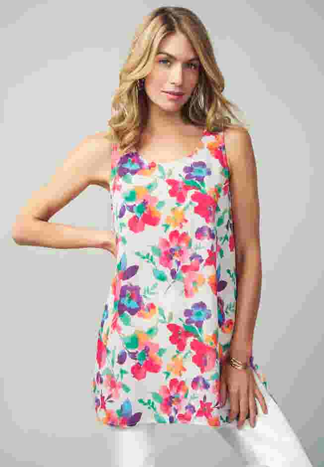 Chic Sleeveless Georgette Tunic Tank, Multi Watercolor Floral | Woman ...