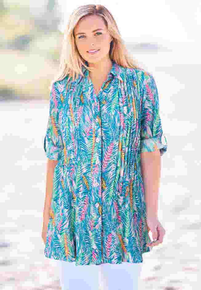 Pintucked Button Down Gauze Shirt image number 4