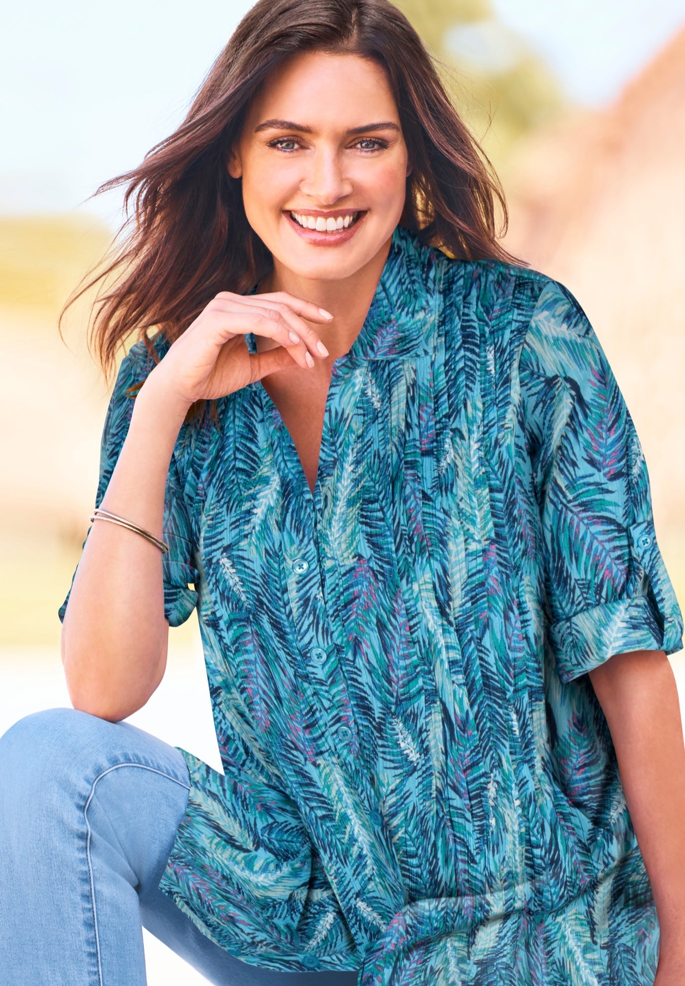 Pintucked Button Down Gauze Shirt image number 0