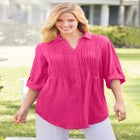 Pintucked Button Down Gauze Shirt image number null