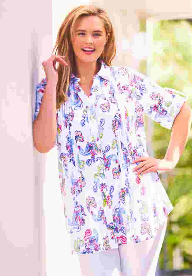 Pintucked Button Down Gauze Shirt image number 0