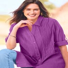 Pintucked Button Down Gauze Shirt image number null