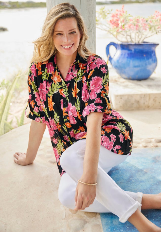 Pintucked Button Down Gauze Shirt image number 5