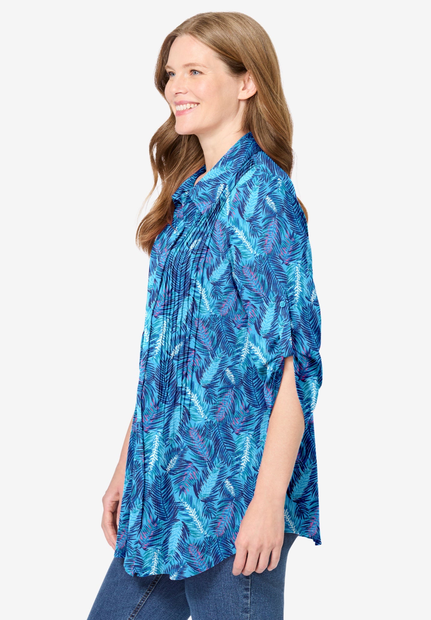 Pintucked Button Down Gauze Shirt image number 2