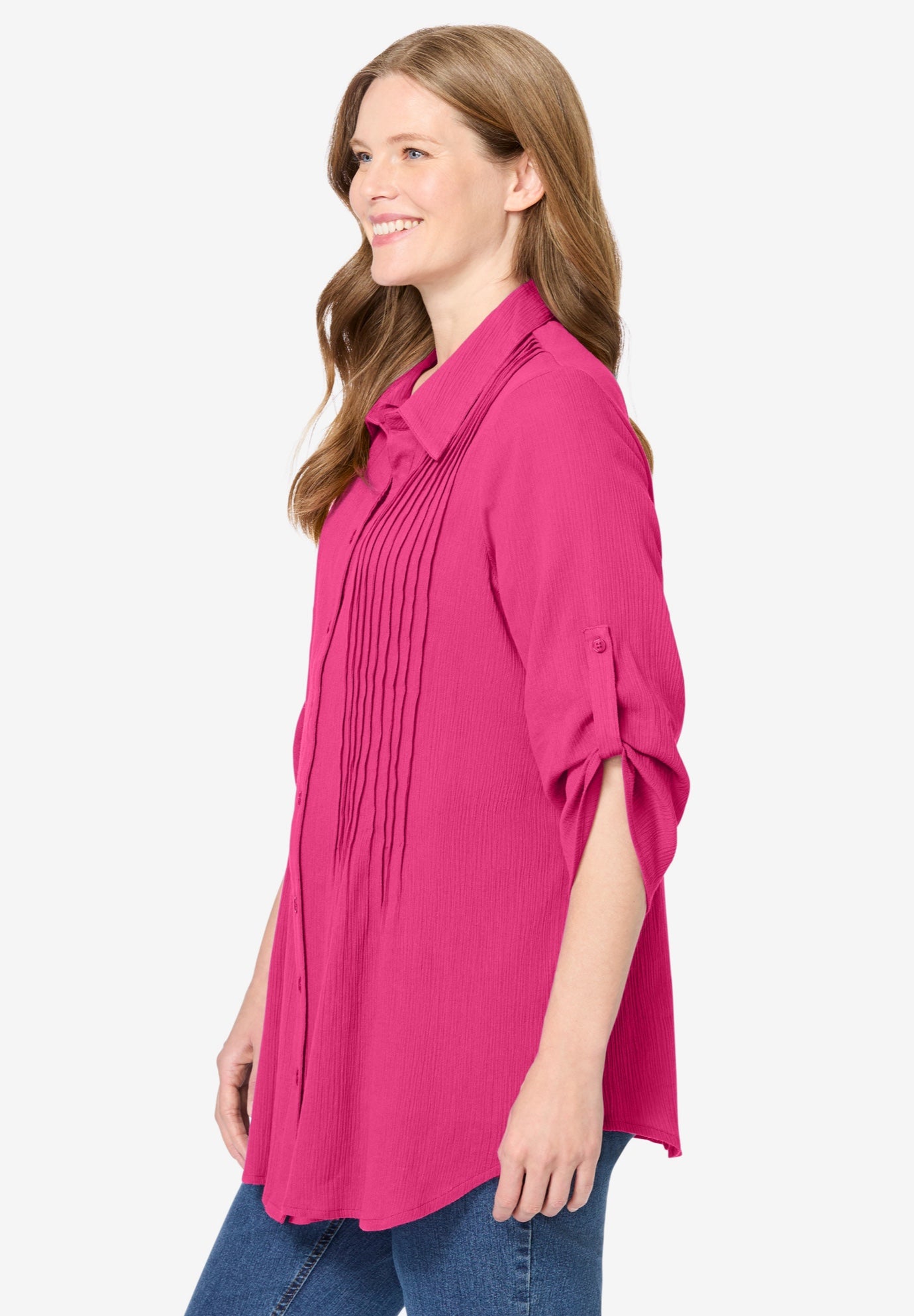 Pintucked Button Down Gauze Shirt image number 2