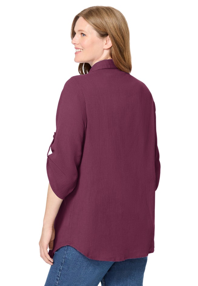 Pintucked Button Down Gauze Shirt image number 1