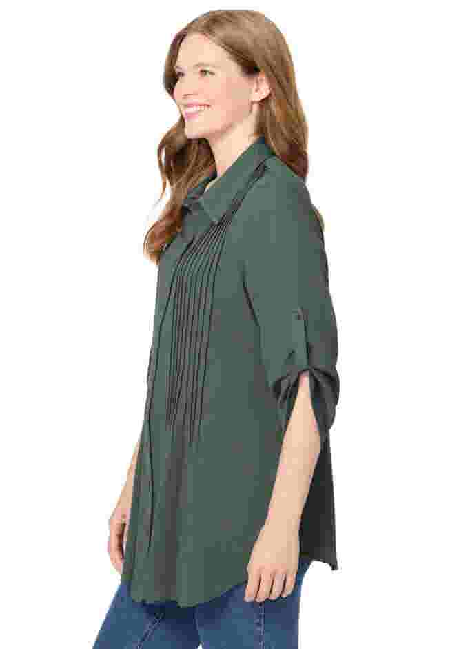 Pintucked Button Down Gauze Shirt image number 2