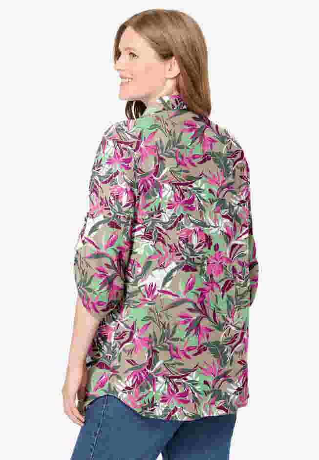 Pintucked Button Down Gauze Shirt image number 1