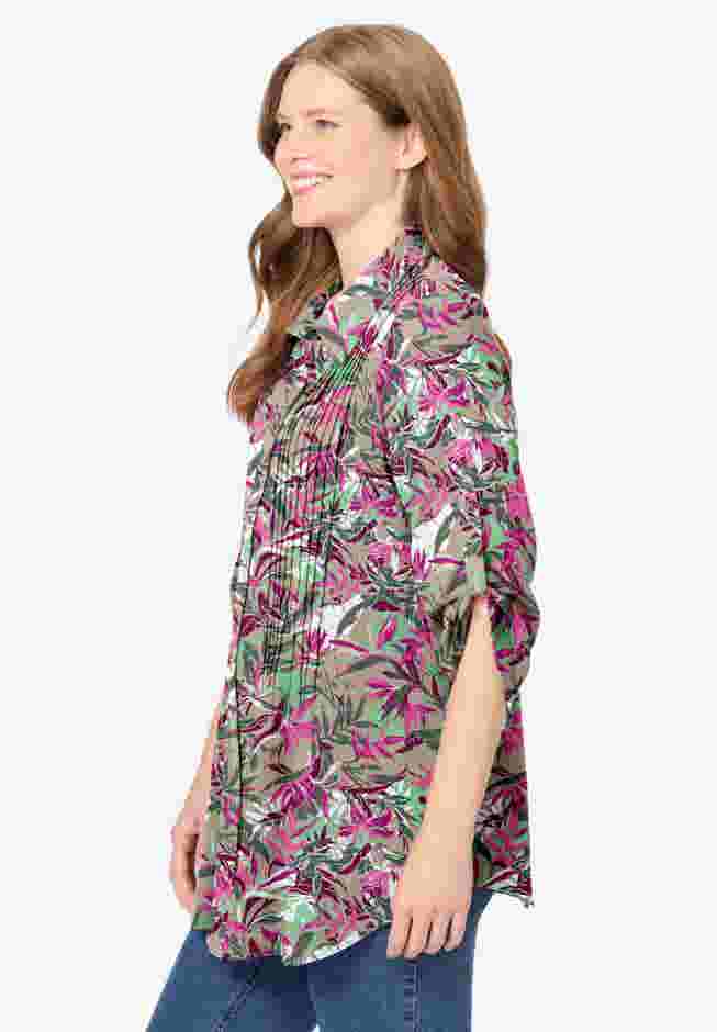 Pintucked Button Down Gauze Shirt image number 2