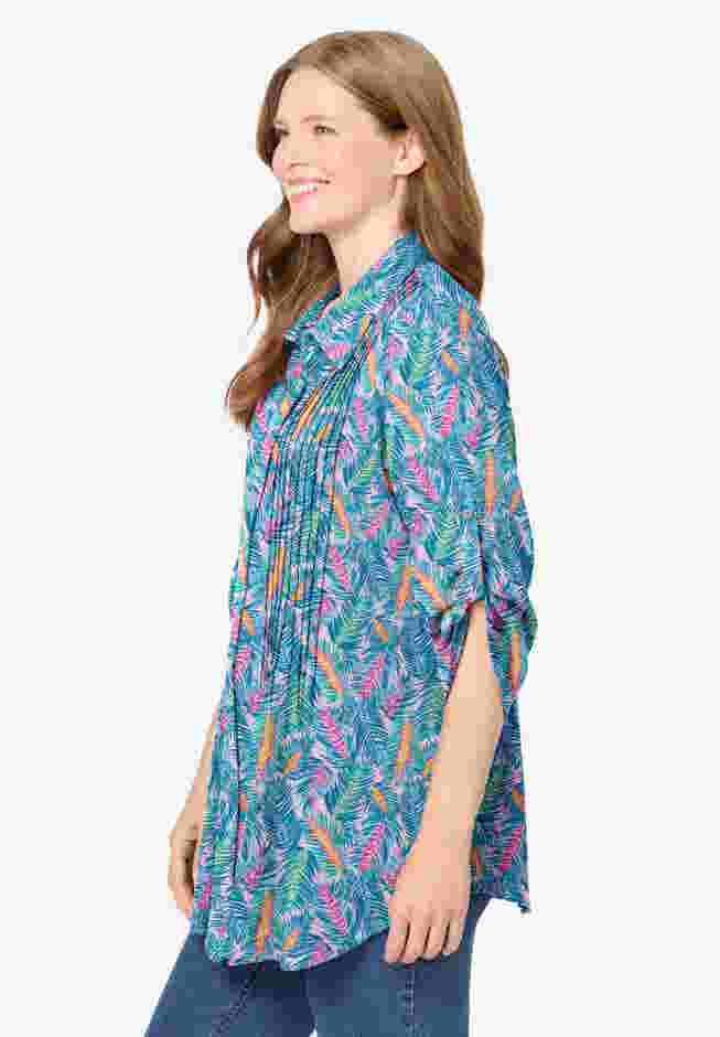 Pintucked Button Down Gauze Shirt image number 2