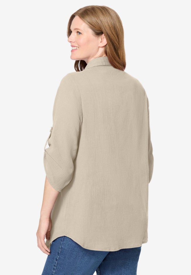 Pintucked Button Down Gauze Shirt image number 1