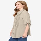 Pintucked Button Down Gauze Shirt image number null