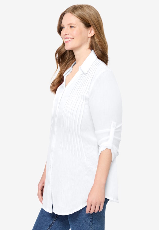 Pintucked Button Down Gauze Shirt image number 2