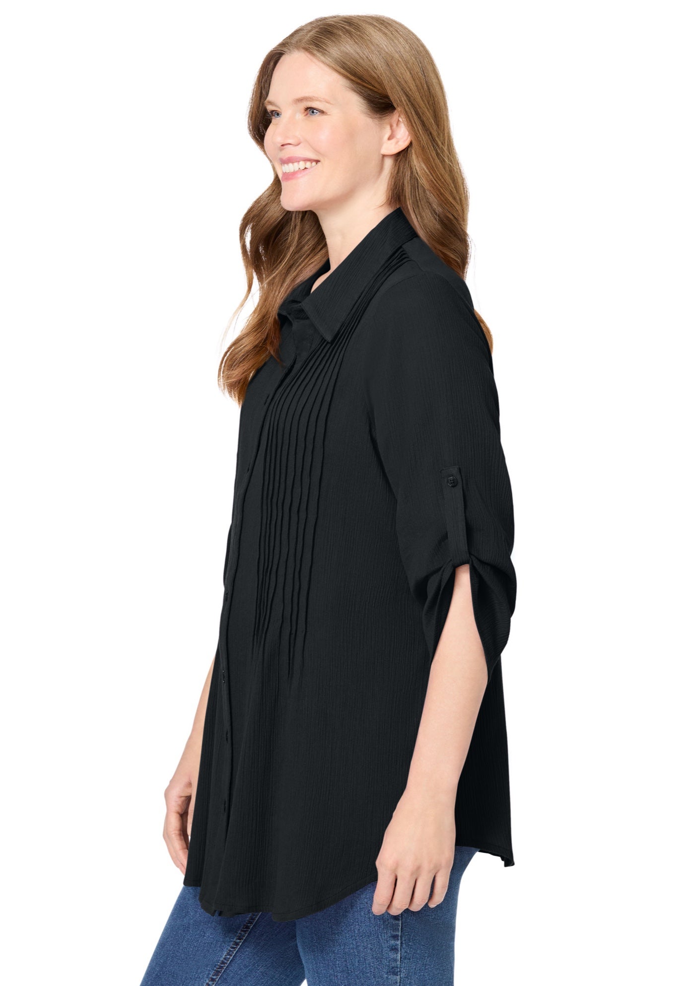 Pintucked Button Down Gauze Shirt image number 2