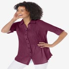 Pintucked Button Down Gauze Shirt image number null