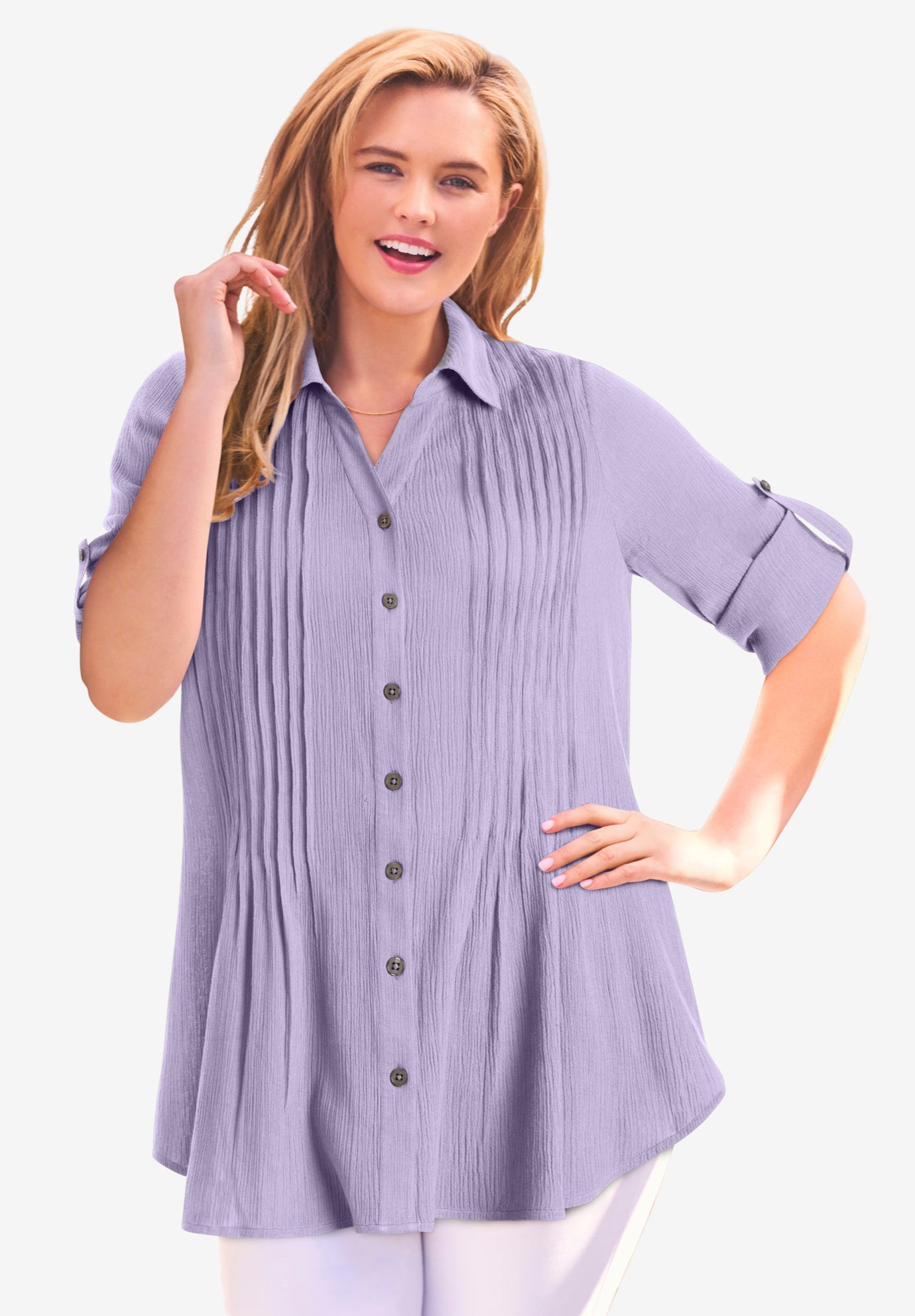 Pintucked Button Down Gauze Shirt image number 0