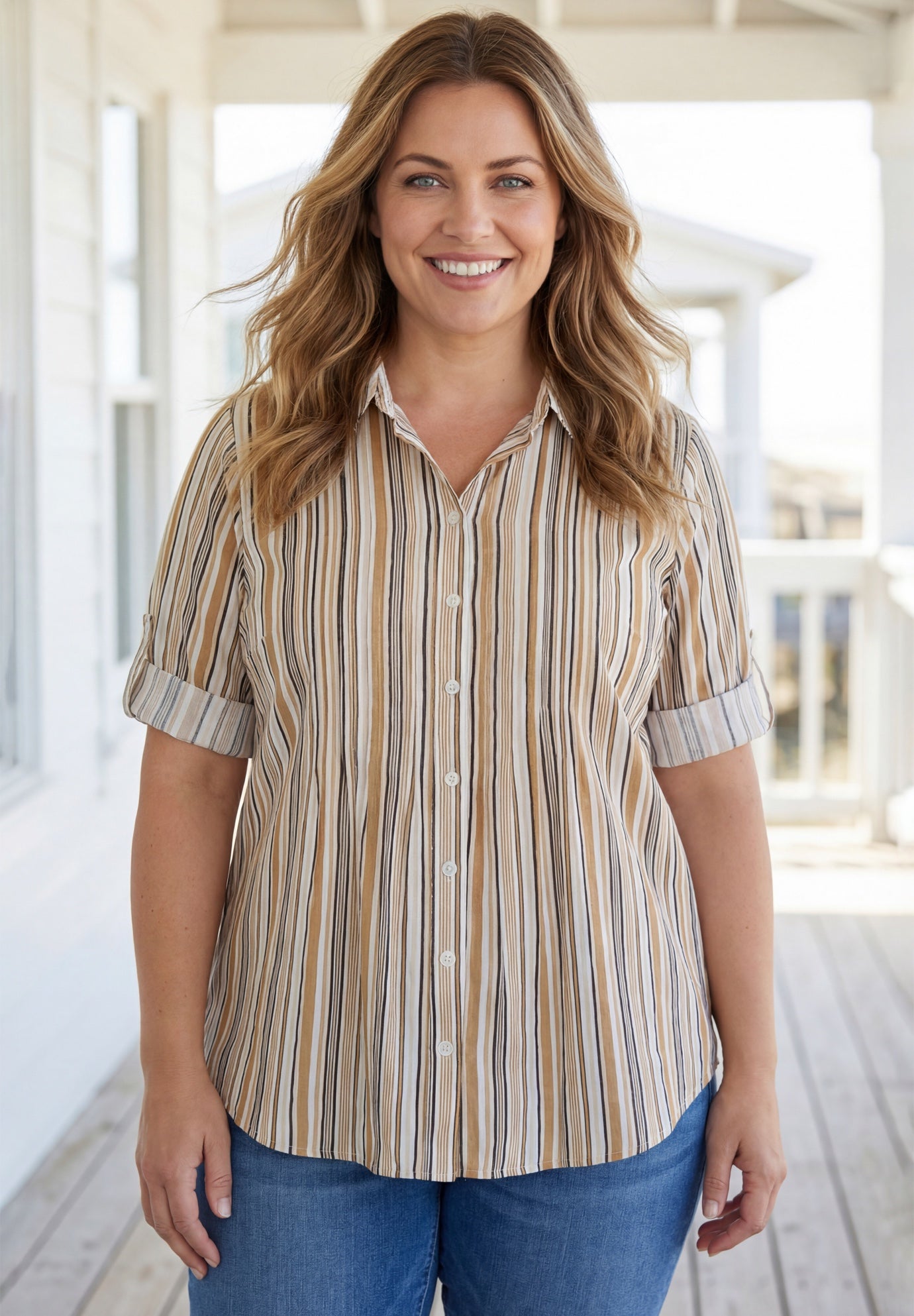 Pintucked Button Down Gauze Shirt image number 0