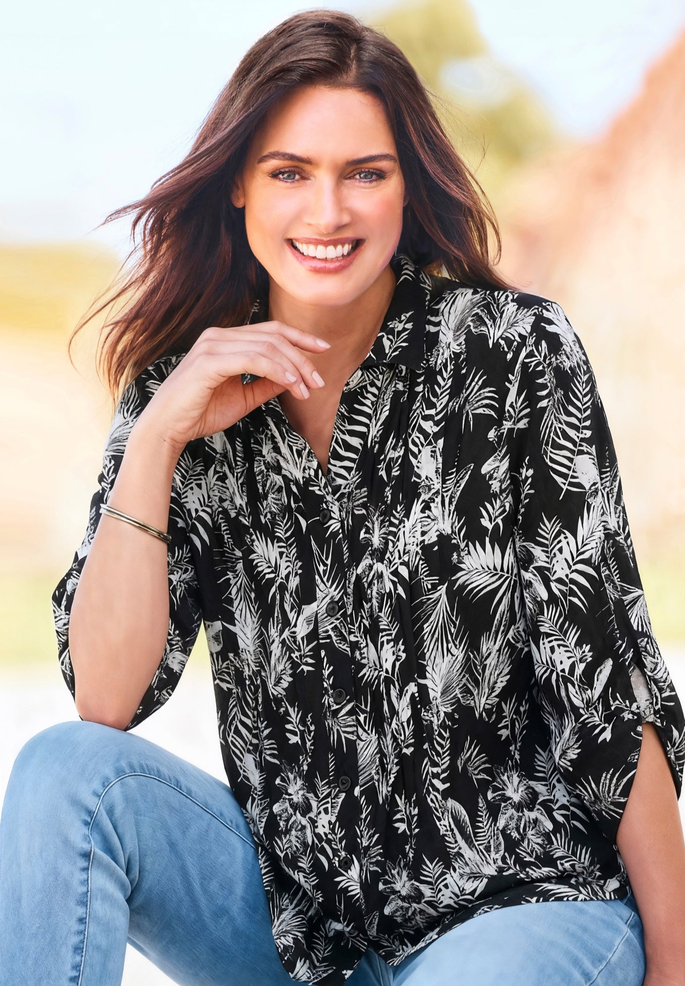 Pintucked Button Down Gauze Shirt image number 0