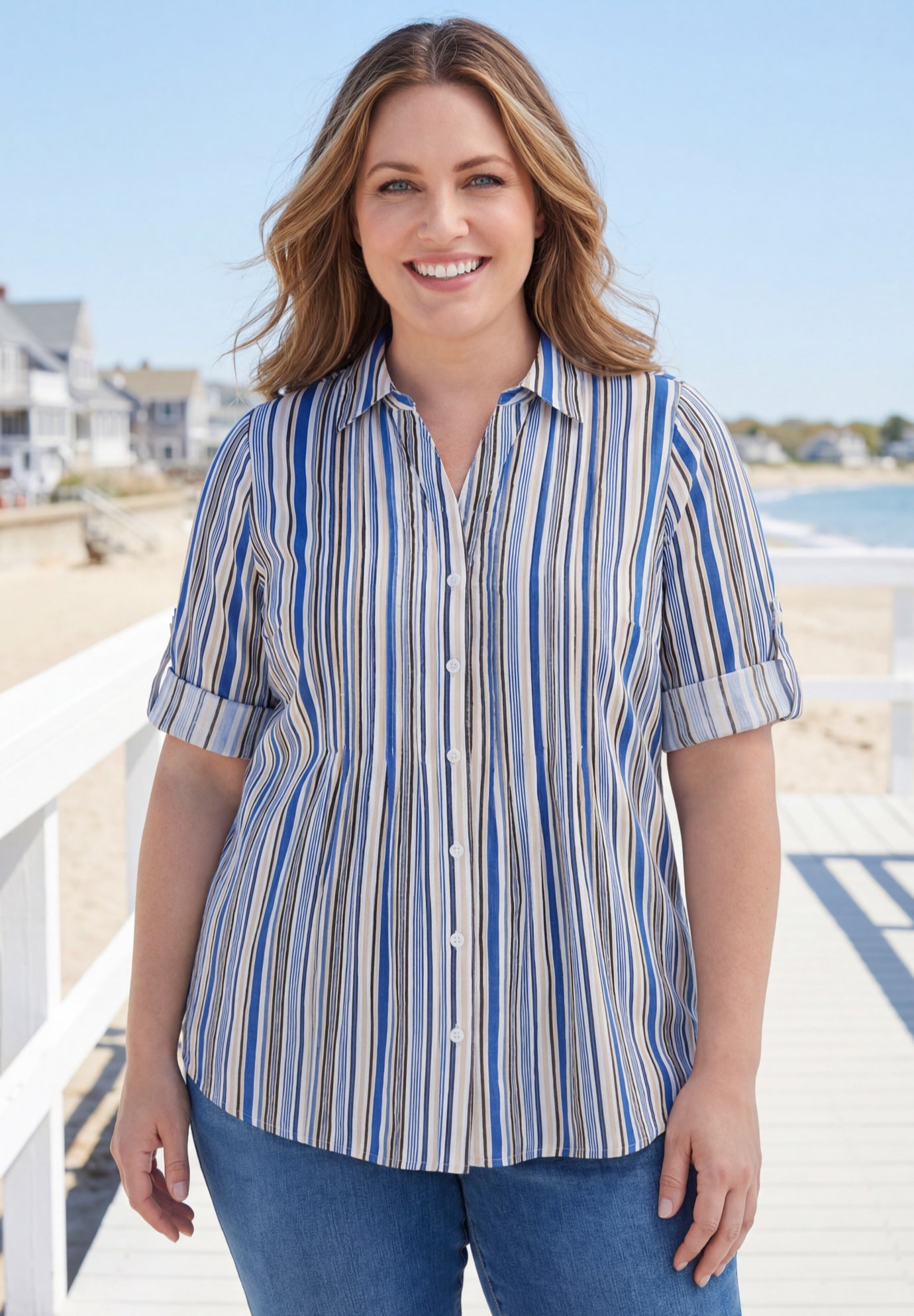 Pintucked Button Down Gauze Shirt image number 0