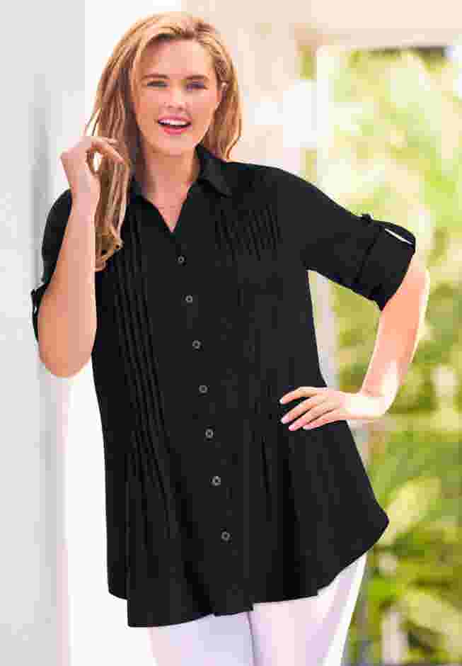 Pintucked Button Down Gauze Shirt image number 0