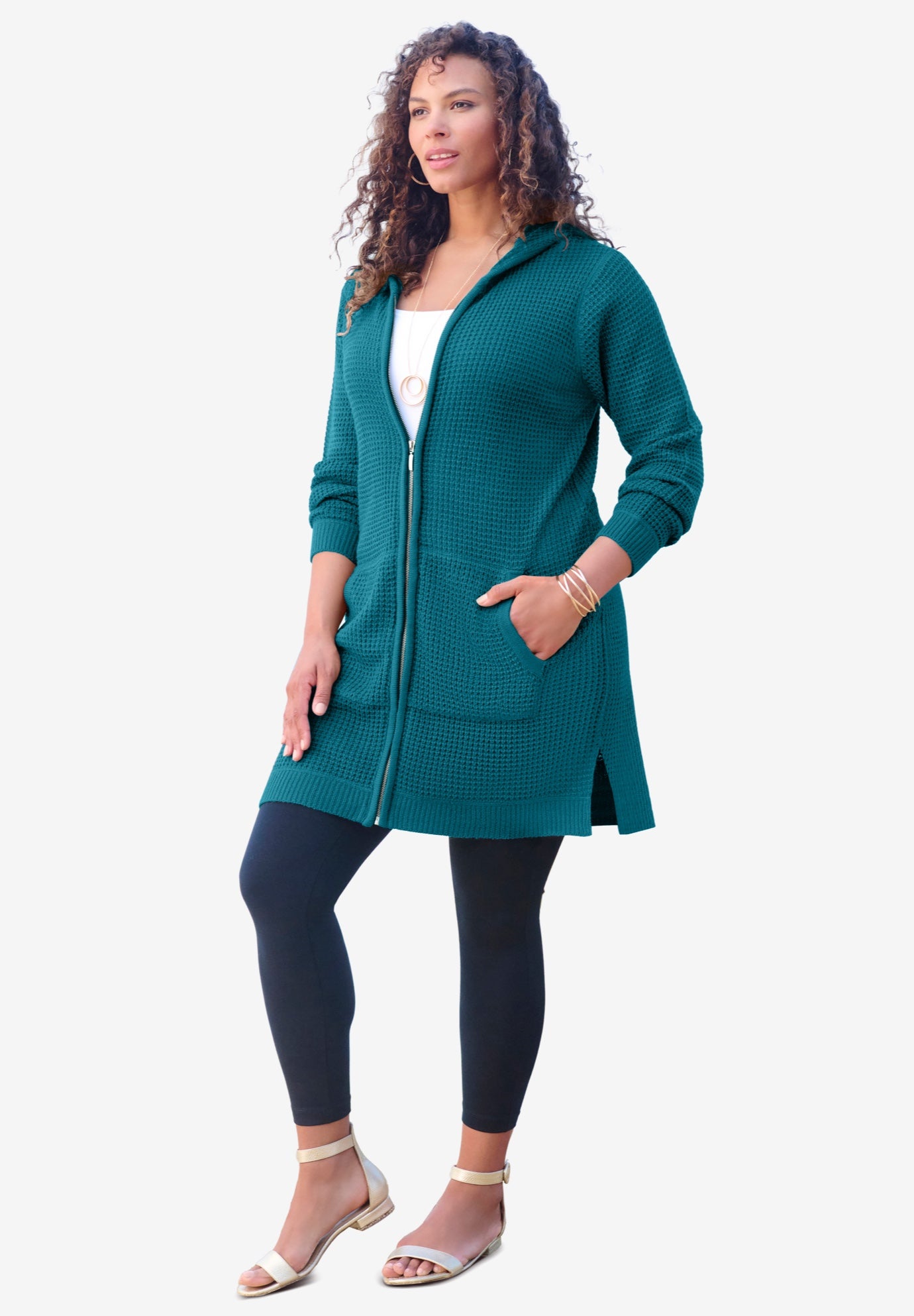 Waffle Mega Length Zip Hoodie image number 1