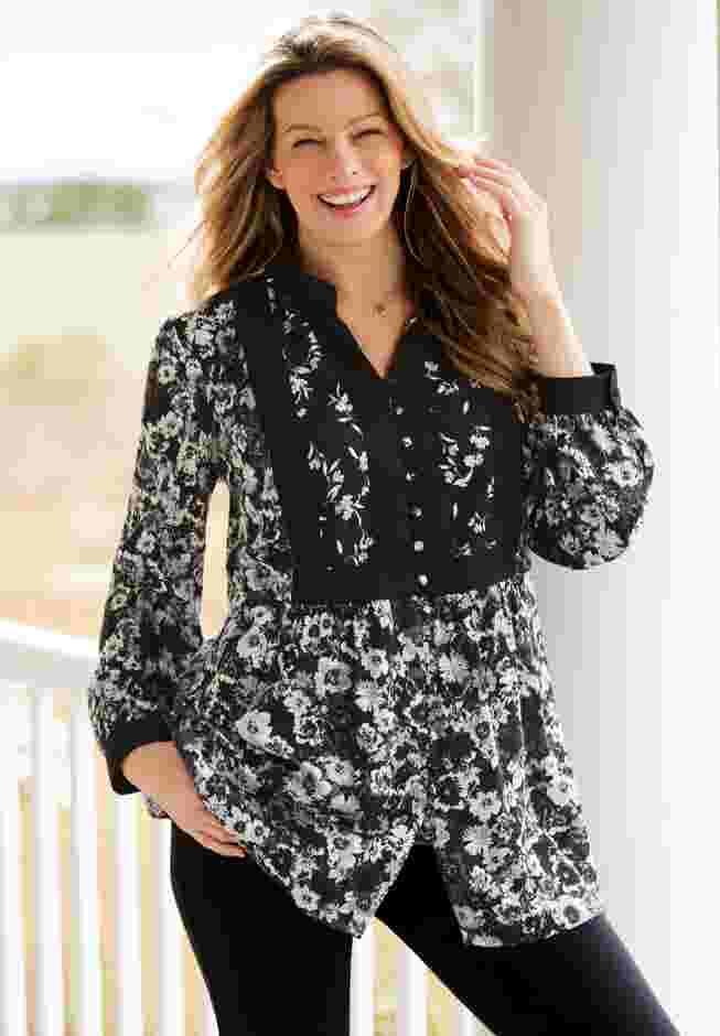Button-Front Mixed Print Tunic image number 0
