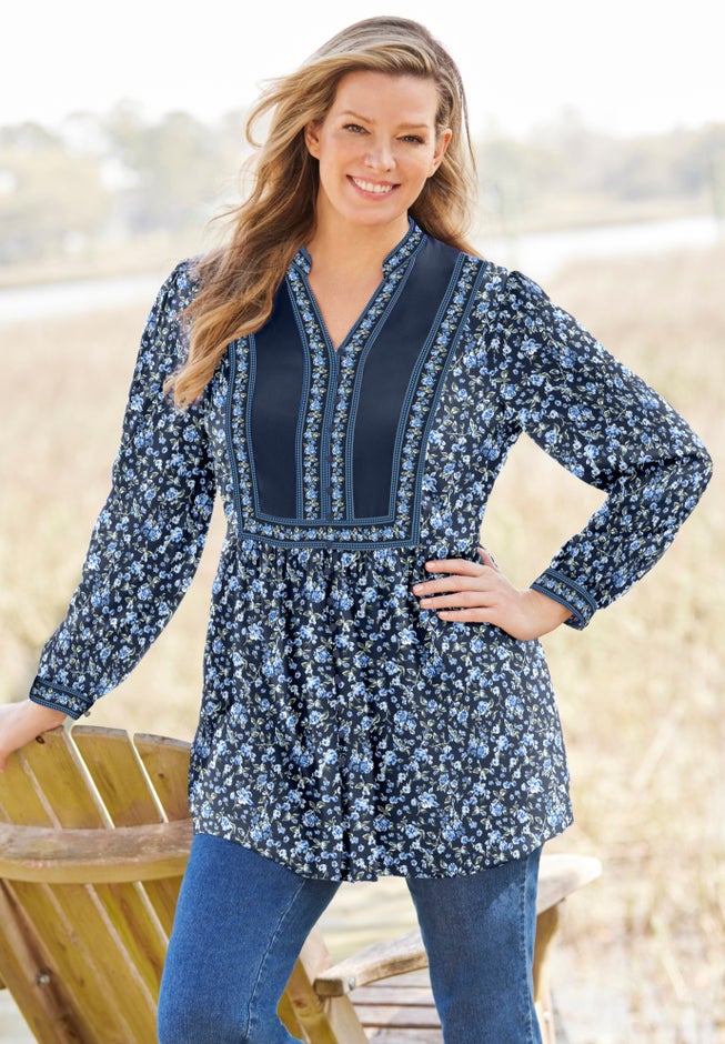 Button-Front Mixed Print Tunic image number 6