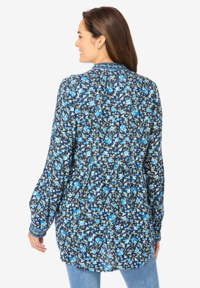 Button-Front Mixed Print Tunic image number 1