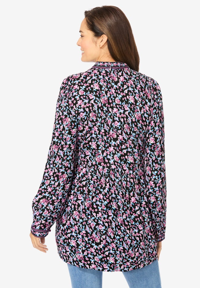Button-Front Mixed Print Tunic image number 1
