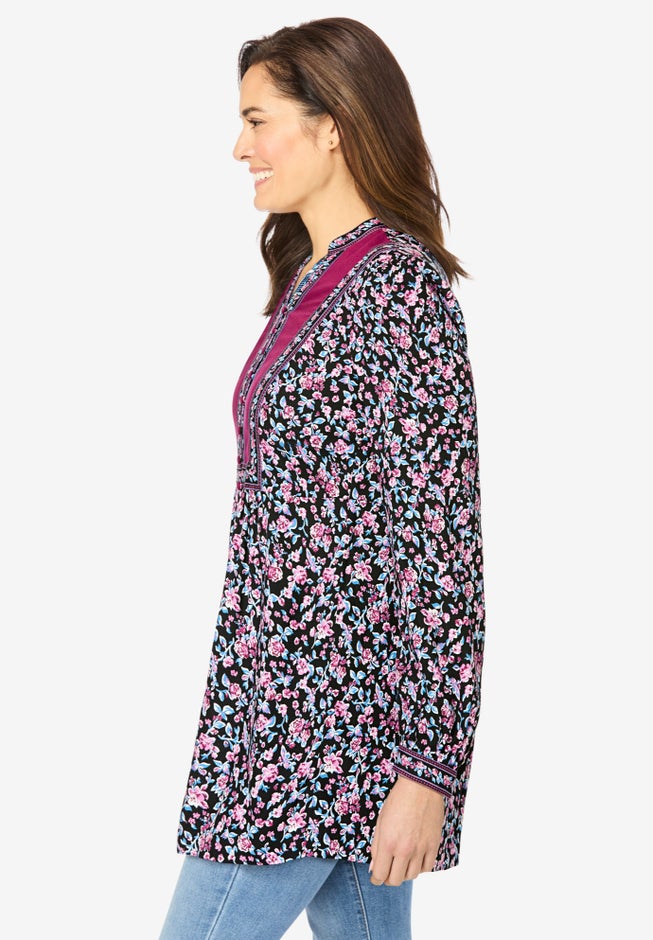 Button-Front Mixed Print Tunic image number 2
